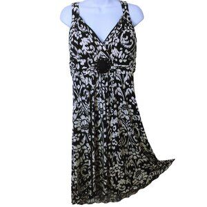 En Focus Studio Cocktail Dress 14 HiWaist Floral Beaded Medallion Straps Stretch